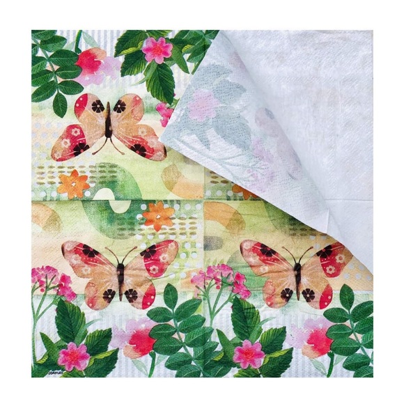 Peachy Pink Butterfly Decoupage Individual Beverage Size Paper Napkins, 2-ct - Picture 4 of 4
